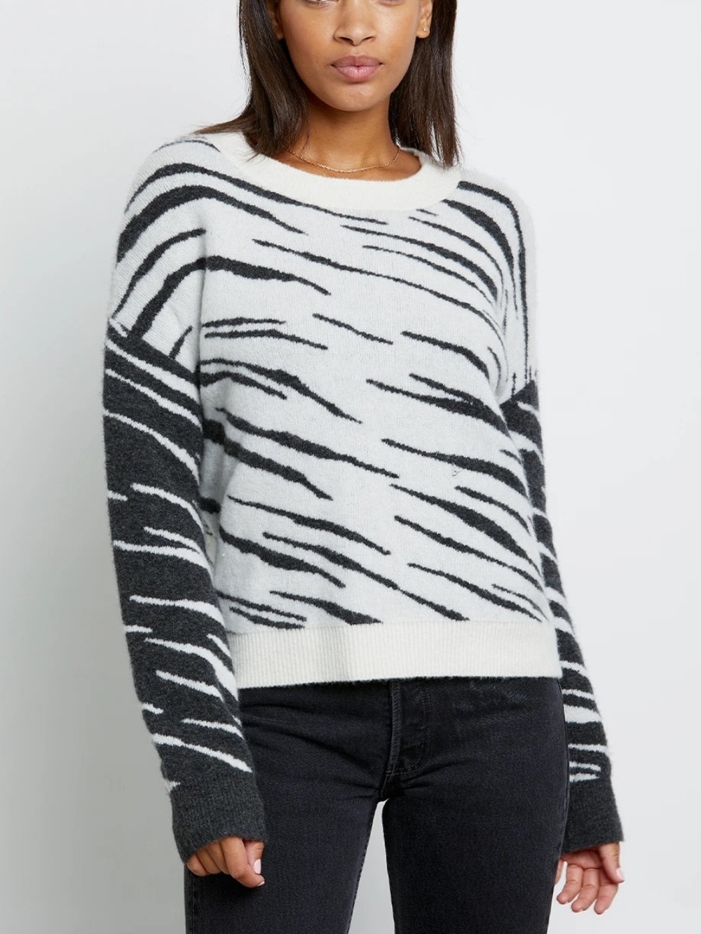 Rails Lana Abstract Mixed Abstract Tiger Sweater Crewneck Cashmere White Gray XS - Picture 11 of 11